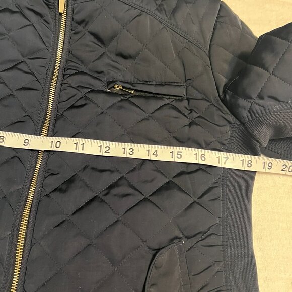ZARA WOMAN Dark Navy Quilted Jacket L Moto Zip Short Puffer Biker Style Fall - Picture 5 of 10